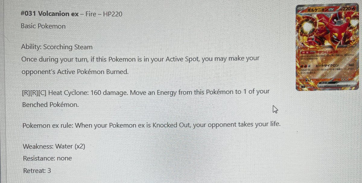 mamaneedcoffy's tweet photo. I’m a little worried about this volcanion being broken, why did they think this was balanced??? #PokemonTCG #journeytogether https://t.co/YySKDQLSai