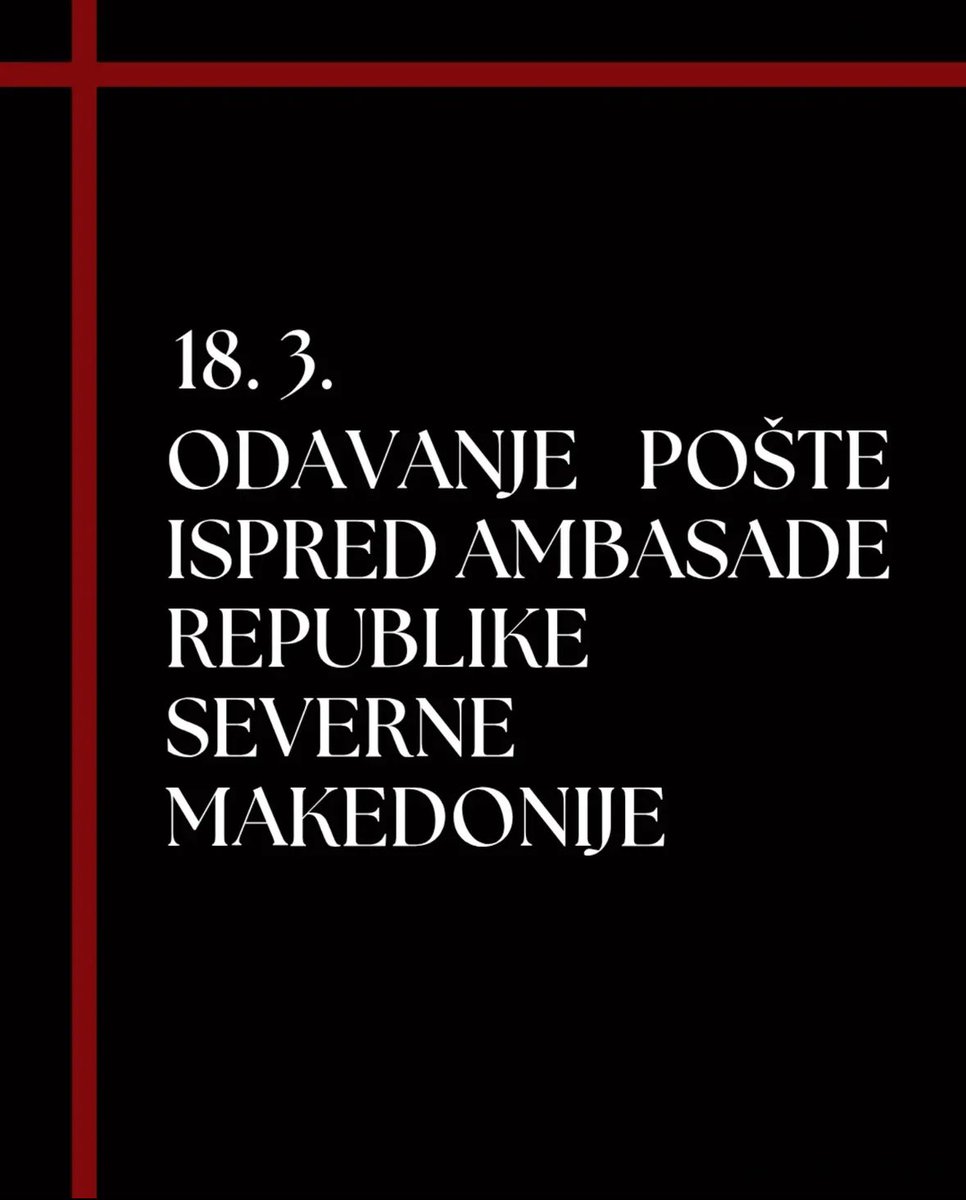 Sutra, 18.3.2025. godine, okupićemo se ispred ambasade Severne Makedonije za minute ćutanja. Pored 15 koje inače održavamo, dodaćemo minut za svaku osobu nastradalu u Kočanima.