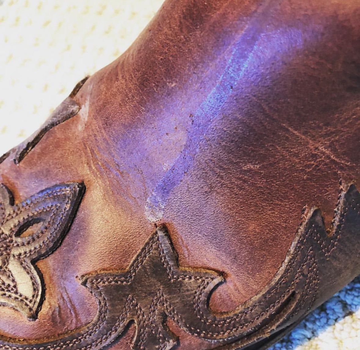 The semen is soaked in. You should see the before picture. Glorious cowboy DNA dripping down my boot. Bootpigs RT or DM me if you want to see white seed dripping down my boot.