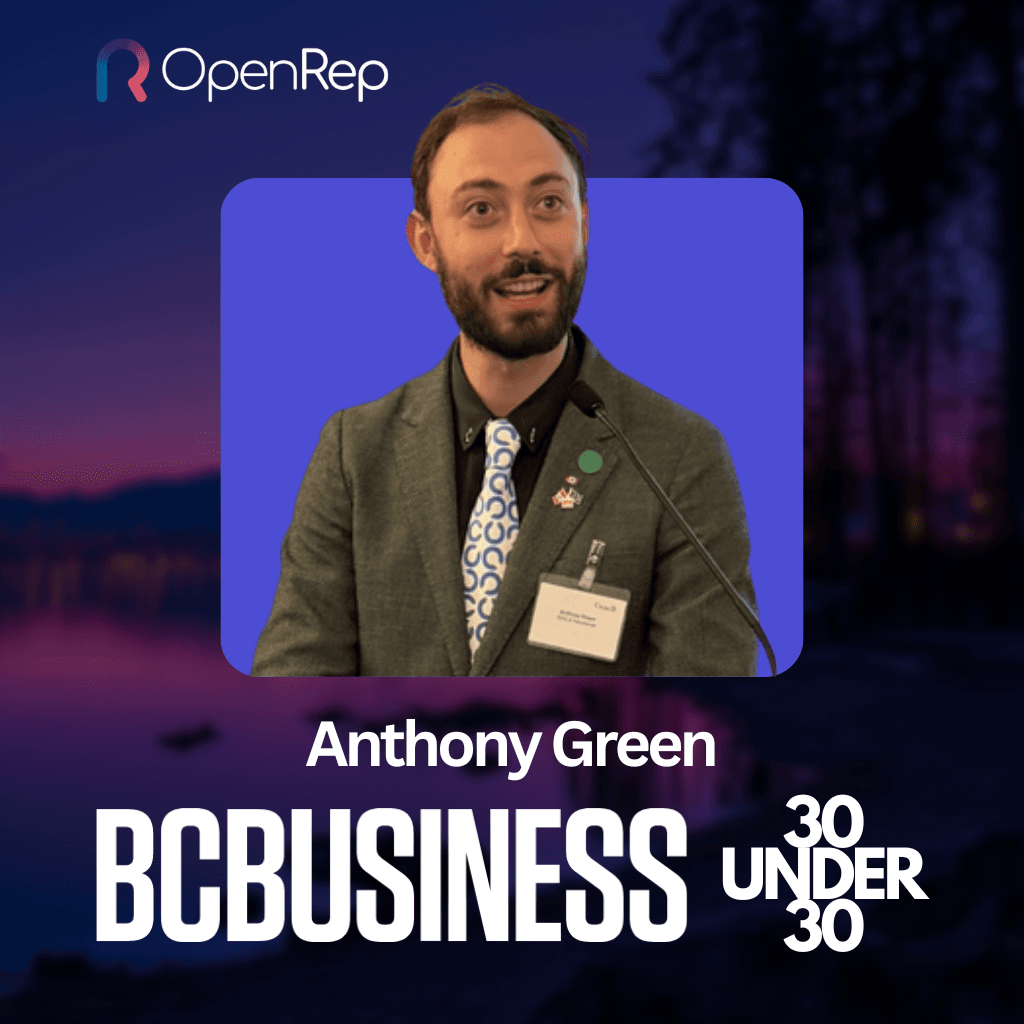 openrep_ai's tweet photo. Thrilled to share that our Co-founder Anthony Green has been inducted into BC Business' 30 Under 30 2025! His hard work is an inspiration for all BC residents. More info: https://t.co/HwUEklLuTK 1/1 https://t.co/KtEZaIvRmb