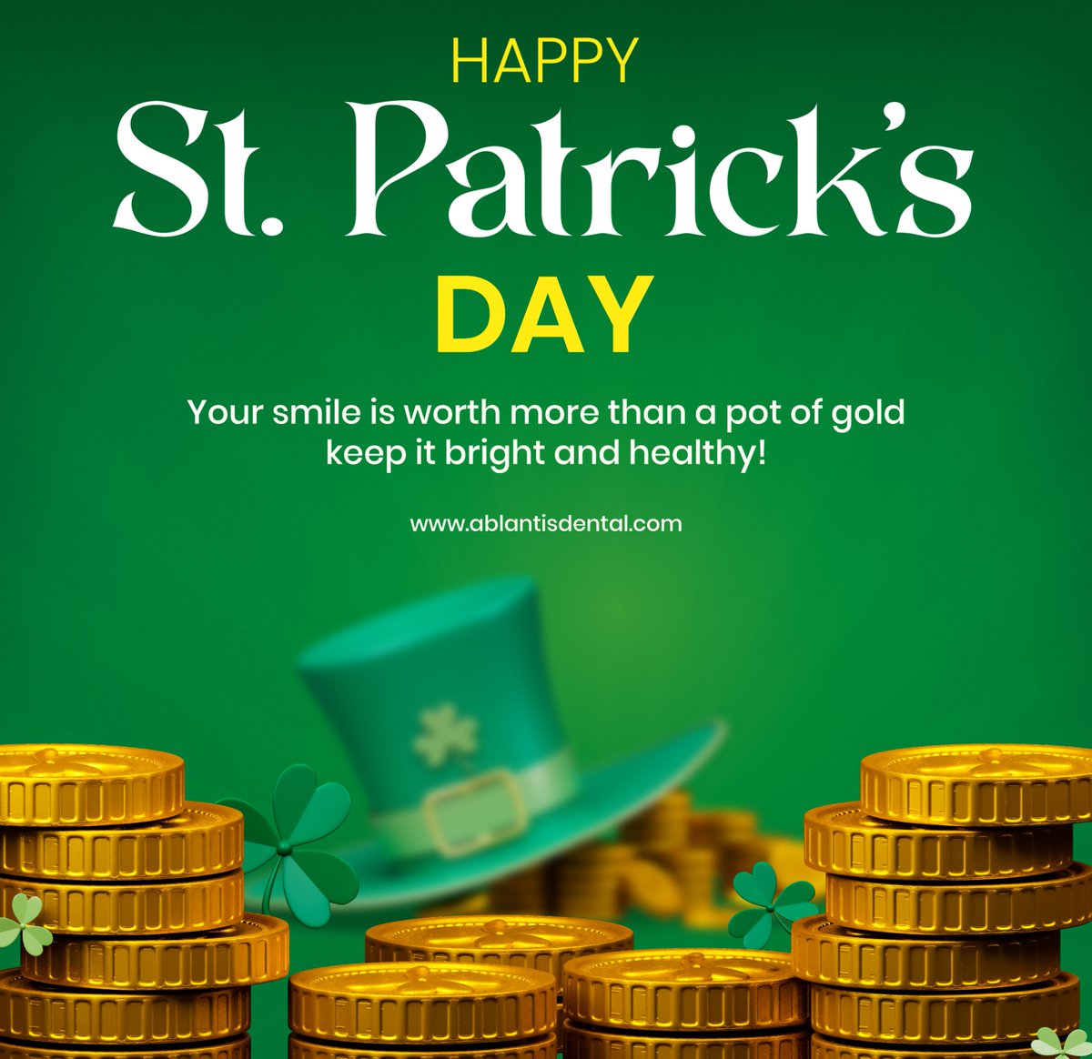 Ablantiscorp's tweet photo. 🍀 Lucky Smiles This St. Patrick’s Day! 🍀 Keep your teeth strong and healthy with regular checkups and cleanings—your smile deserves the best care!

#StPatricksDay #LuckySmiles #HealthySmiles https://t.co/pubgXmKRSr