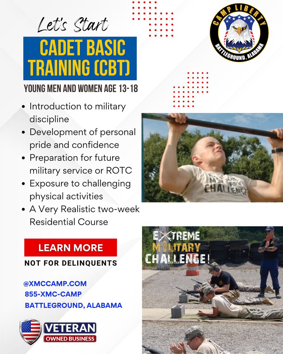 XMCCAMP's tweet photo. Cadet Basic Training (CBT) is the ultimate challenge for young men and women (13-18) looking to build discipline, confidence, and leadership skills. 💪🔥 Experience a realistic two-week residential course with military-style training, physical challenges, and personal growth. https://t.co/pGoDznJHCV