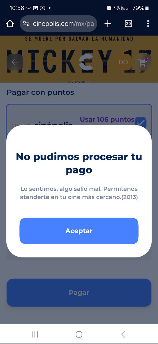 tonchi101's tweet photo. @AyudaCinepolis Esto es lo que pasa cuando quiero pagar con puntos https://t.co/NzSxCEE1HN