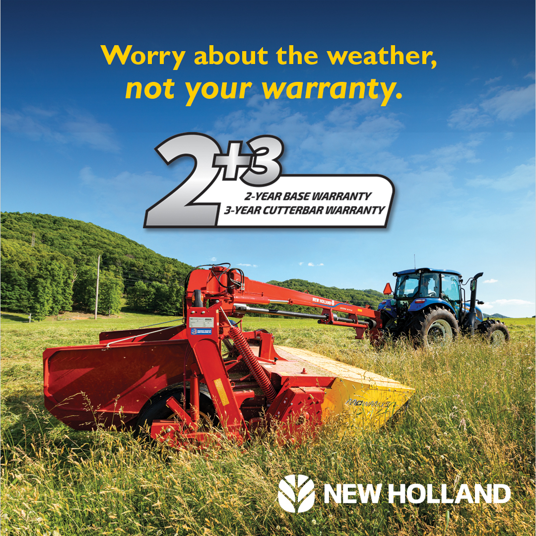 01Kingline's tweet photo. Cut with even more confidence! Our 2+3 warranty coverage is standard on all Discbine® disc mower-conditioners. The 2-year base warranty is standard along with 3 full years of the extended MowMax™ cutterbar warranty. https://t.co/bbwCupQZ8X