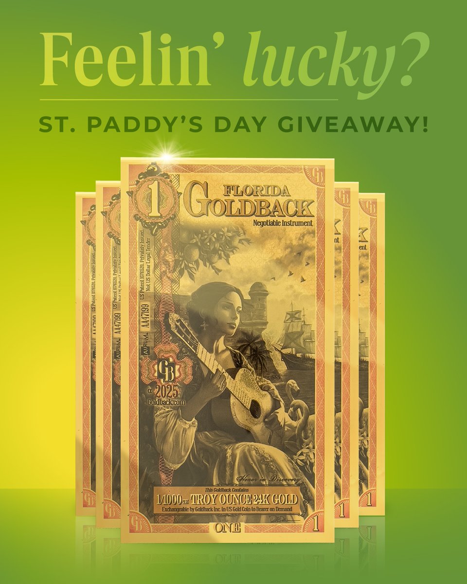 To celebrate St. Paddy's Day, we're sharing from our pot 'o gold! 🍀✨

We're giving 17 lucky winners 1 Goldback each—real, spendable gold. 

Here’s how to enter:

✅ Follow us
✅ Like this post
✅ Retweet this post
✅ Reply “done”!

The giveaway will close in 24 hours. Winners