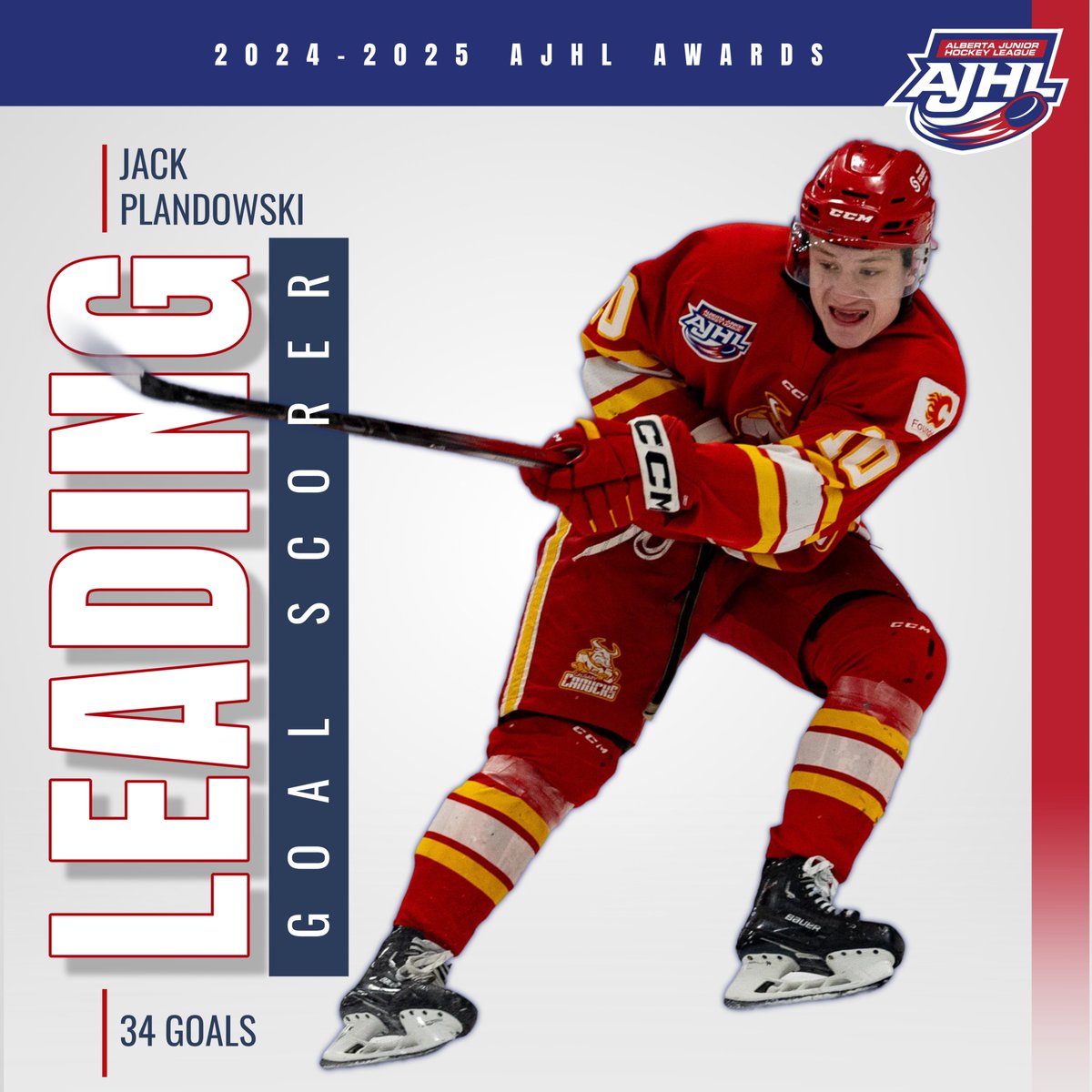 TheAJHL's tweet photo. Jack Plandowski @Calgary_Canucks is the winner of the 2024-25 AJHL Leading Goal Scorer award with 34 goals in 50 regular season games! https://t.co/2j4B1xGFwq https://t.co/4AL7jtxBO5