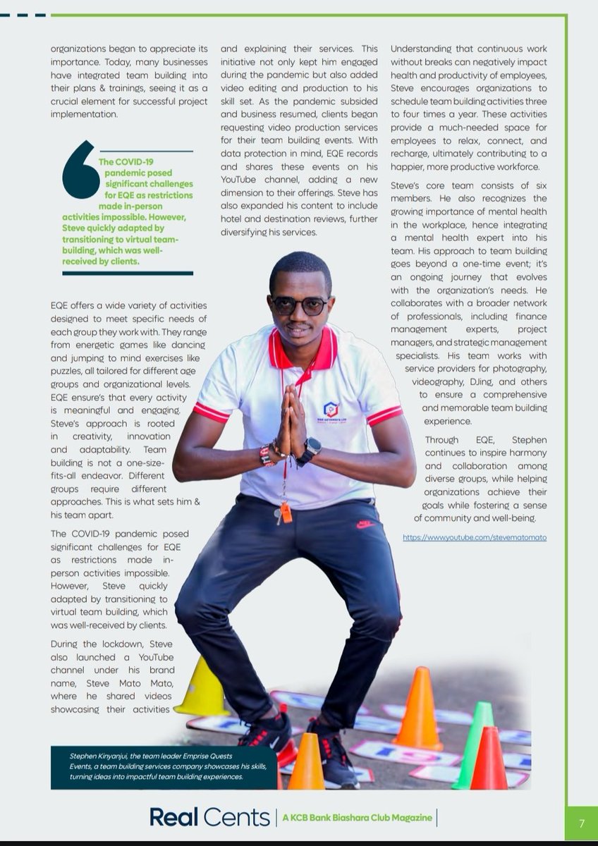 Exciting news! <a href="/EQEgetaways/">EQE Getaways Ltd.</a> is featured in Real Cents – @KCBGroup Biashara Club Magazine!  Grateful to our amazing clients, partners &amp; team for making this possible. 
Here’s to more growth &amp; inspiring connections! 
#EQEGetaways #TeamBuilding #RealCentsMagazine #KCBBiasharaClub