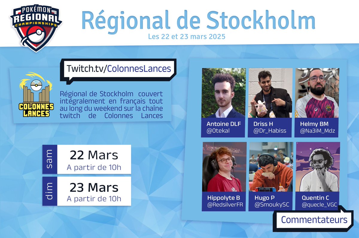 Régional de Stockholm en approche 🏆

Retrouvez notre équipe de choc dès samedi et tout au long du weekend sur notre chaîne twitch pour suivre en français le régional de Stockholm.
#PlayPokemon