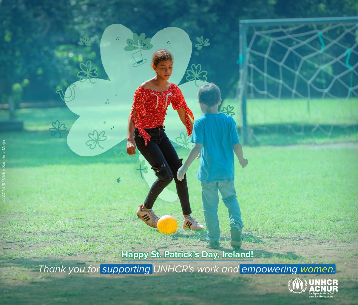 Happy St Patrick's Day to our friends in Ireland!🍀 Thank you for supporting <a href="/Refugees/">UNHCR, the UN Refugee Agency</a>. 
<a href="/Irish_Aid/">Irish Aid</a>