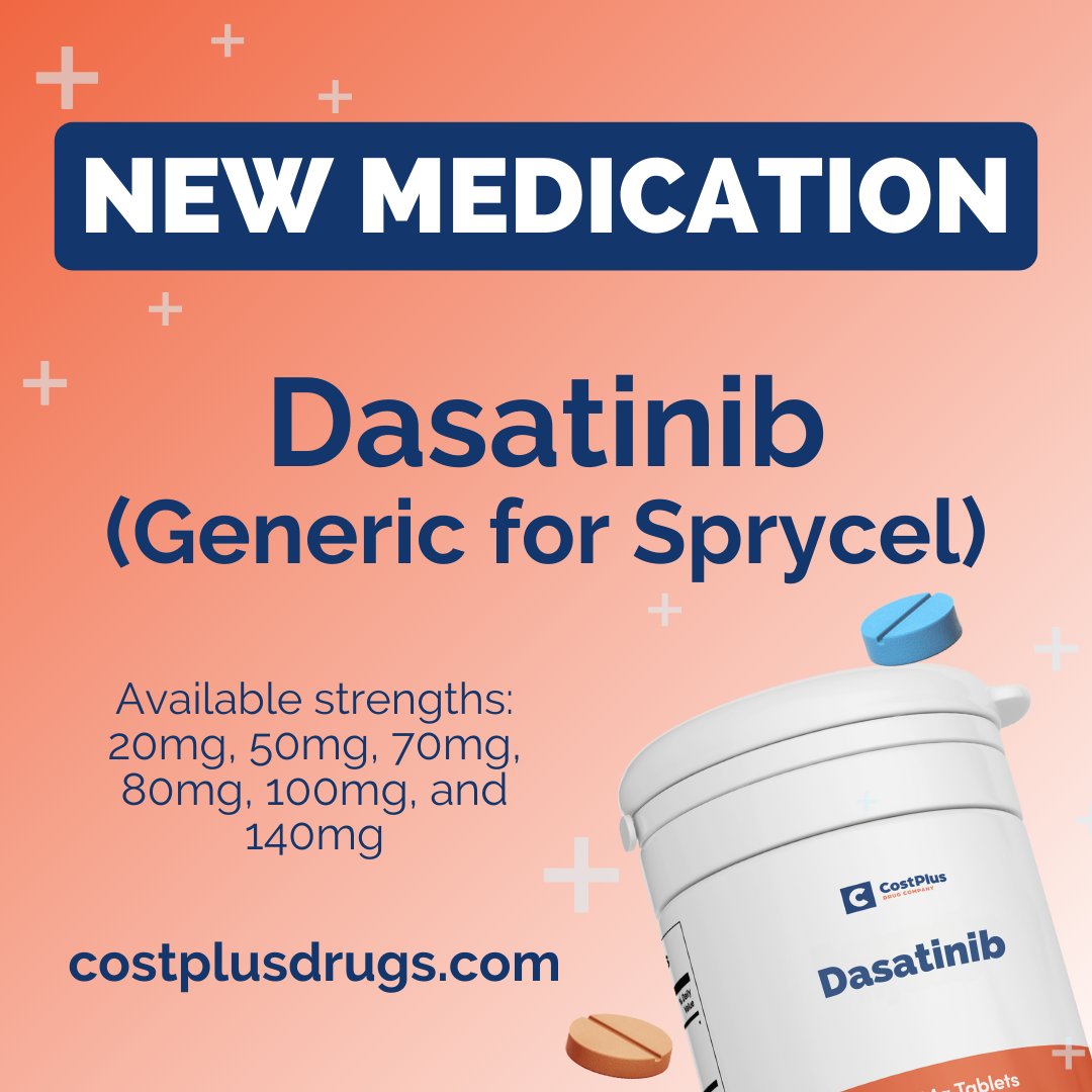 costplusdrugs's tweet image. 🆕 Now available: Dasatinib (Generic for Sprycel) in 6 strengths at costplusdrugs.com 📢
💊 costplusdrugs.com/medications/da…
⬇️ Strengths & pricing:
20mg | 60 tablets | $5,083.66
50mg | 60 tablets | $10,162.29
70mg | 60 tablets | $10,162.29
80mg | 30 tablets | $9,147.50
100mg | 30…