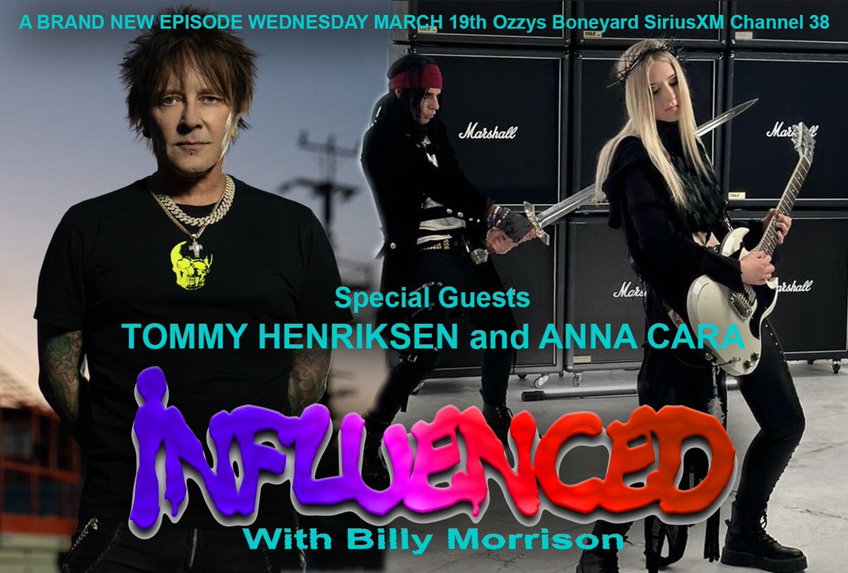 BILLY MORRISON (@billymorrison) on Twitter photo A brand new episode of INFLUENCED with <a href="/BillyMorrison/">BILLY MORRISON</a> airs this week on <a href="/OzzysBoneyard/">Ozzy's Boneyard</a> <a href="/SIRIUSXM/">SiriusXM</a> - This month, Billy welcomes <a href="/TommyHenriksen/">Tommy Henriksen</a> (<a href="/alicecooper/">Alice Cooper</a> / <a href="/hollywoodvamps/">Hollywood Vampires</a> ) and Anna Cara ( <a href="/CrossboneSkully/">Crossbone Skully</a> )Â as his guests.
Â
Premiere Date/Time:Â Wed (3/19)Â 9p ET/6p PT A brand new episode of INFLUENCED with <a href="/BillyMorrison/">BILLY MORRISON</a> airs this week on <a href="/OzzysBoneyard/">Ozzy's Boneyard</a> <a href="/SIRIUSXM/">SiriusXM</a> - This month, Billy welcomes <a href="/TommyHenriksen/">Tommy Henriksen</a> (<a href="/alicecooper/">Alice Cooper</a> / <a href="/hollywoodvamps/">Hollywood Vampires</a> ) and Anna Cara ( <a href="/CrossboneSkully/">Crossbone Skully</a> )Â as his guests.
Â
Premiere Date/Time:Â Wed (3/19)Â 9p ET/6p PT