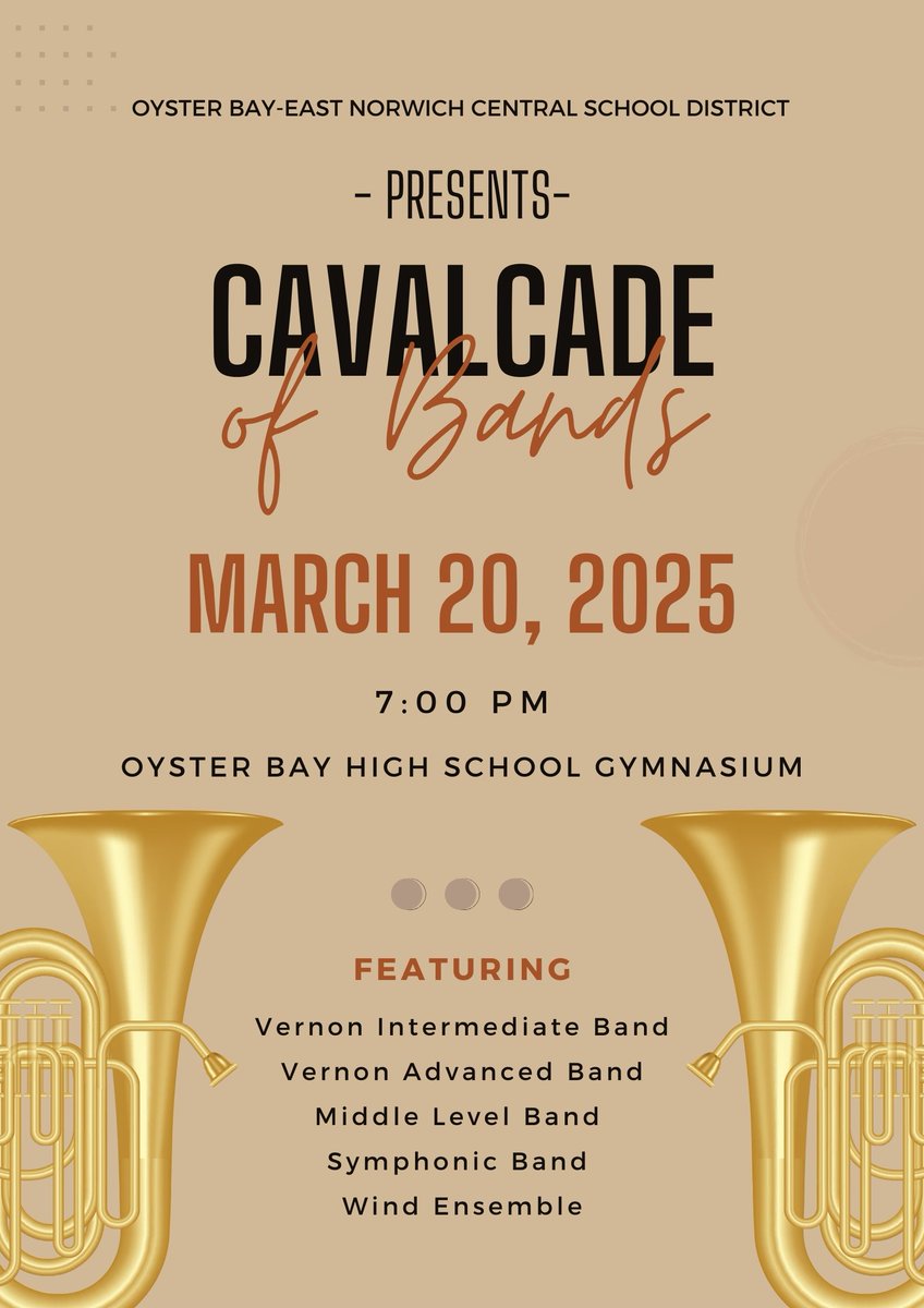 OBENSchools's tweet photo. Cavalcade of Bands is coming up this Thursday - don't miss your chance to see all of OBEN's bands in performance together! #OBENPride https://t.co/WR72TmX9Fj
