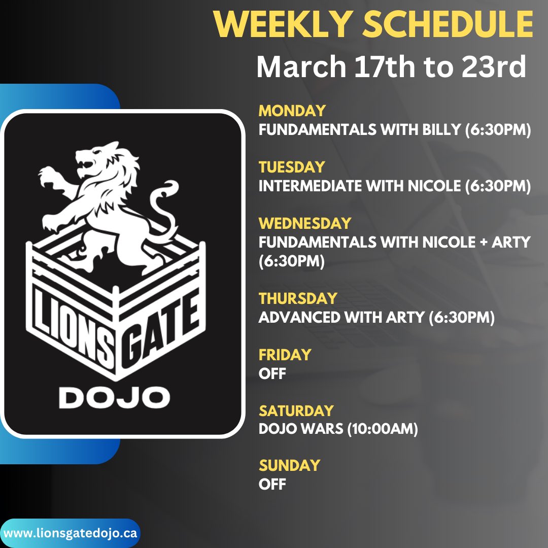 🦁 Weekly Schedule: March 17th to 23rd 🦁