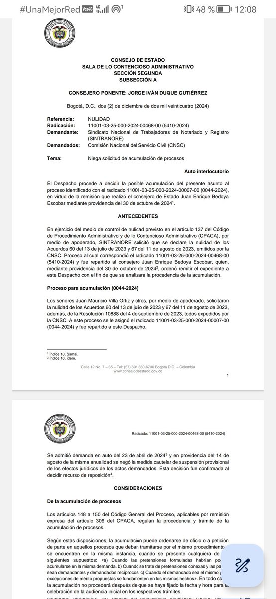 Exigimos que <a href="/consejodeestado/">Consejo de Estado</a> atienda la demanda contra el concurso de <a href="/Supernotariado/">Supernotariado</a>. Apoyamos el mérito pero no el negocio que tiene <a href="/CNSCColombia/">Comisión Nacional del Servicio Civil</a>. #SinGarantiasNoHayMeritoSNR <a href="/CaracolRadio/">Caracol Radio</a> <a href="/RevistaSemana/">Revista Semana</a> <a href="/maltescut1/">Francisco Maltés Tello</a> <a href="/cutcolombia/">Central Unitaria de Trabajadores</a> <a href="/AlexLopezMaya/">Alexander López Maya</a> <a href="/Citytv/">Canal Citytv</a> <a href="/ELTIEMPO/">EL TIEMPO</a> <a href="/petrogustavo/">Gustavo Petro</a>