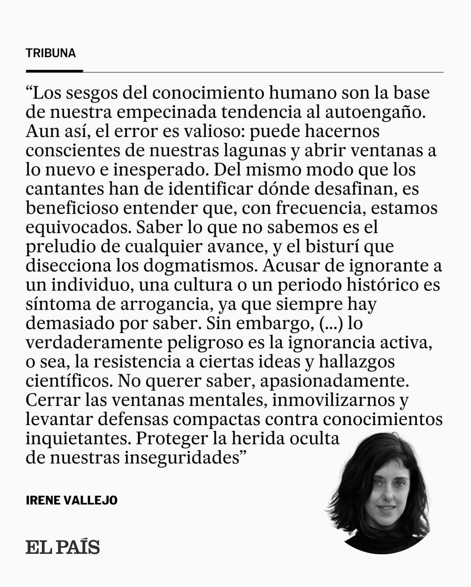 📚 "Saber lo que no sabemos es el preludio de cualquier avance." Reconocer nuestras lagunas es clave en la educación. “Lo verdaderamente peligroso es la ignorancia activa, la resistencia a ciertas ideas y hallazgos científicos” Educar es abrir ventanas, no cerrarlas.