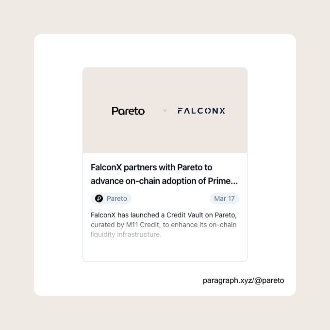 paretocredit's tweet photo. This partnership brings TradFi and DeFi closer, proving that on-chain credit markets can be scalable, transparent, and secure for institutional players 💪

👉 Explore the new vault: https://t.co/9nAbHfC6pN

👉 Link to the full announcement: https://t.co/eFPoPpKtyP https://t.co/436PCn8hXJ