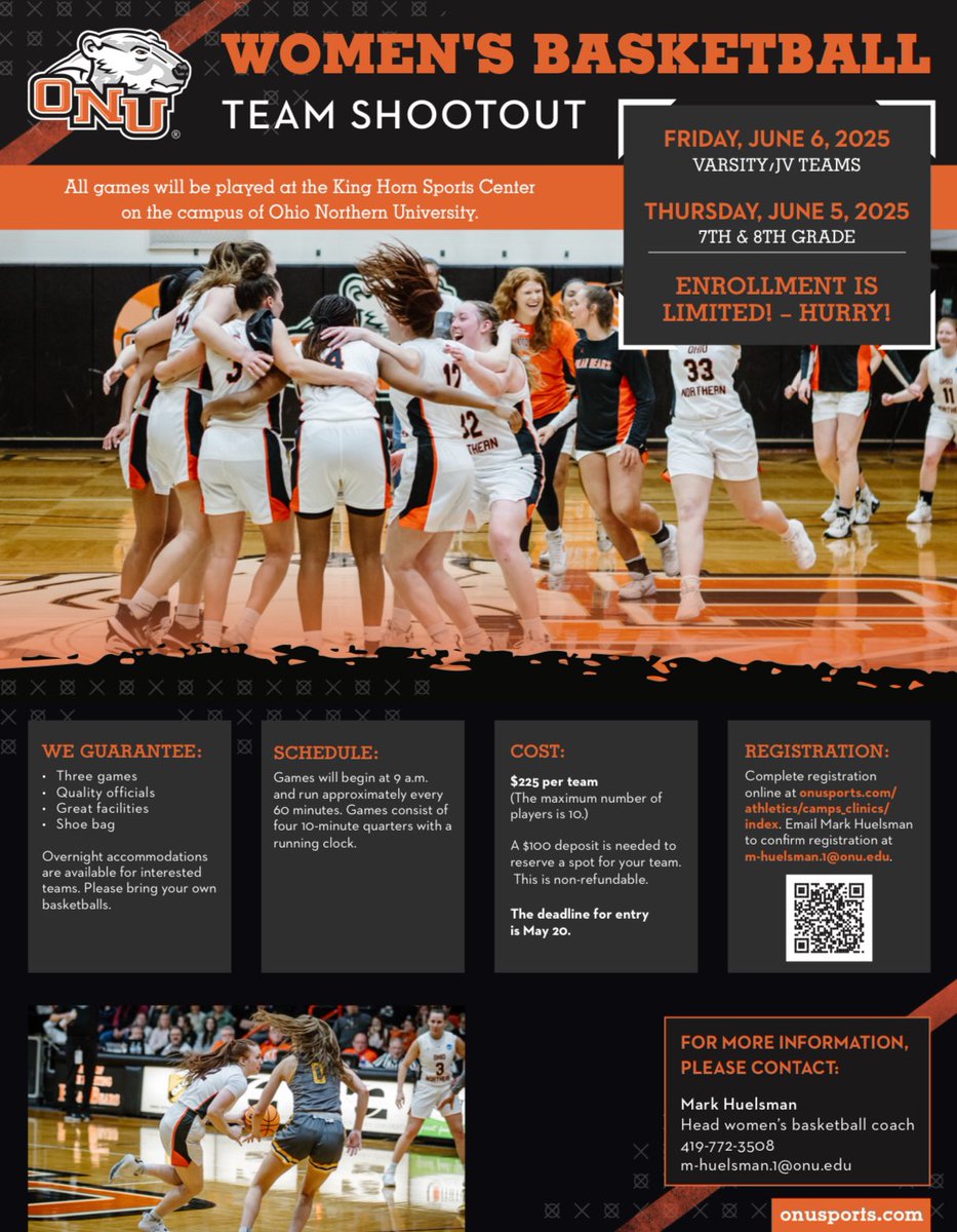 ‼️ PSA: Team Shootouts!! *Enrollment is limited* ‼️ 

7th/8th Grade will be on Thursday June 5th

JV/Varsity will be on Friday June 6th 

JV/Varsity payment: payment.onu.edu/C21185_ustores…

7th/8th Grade payment: payment.onu.edu/C21185_ustores…