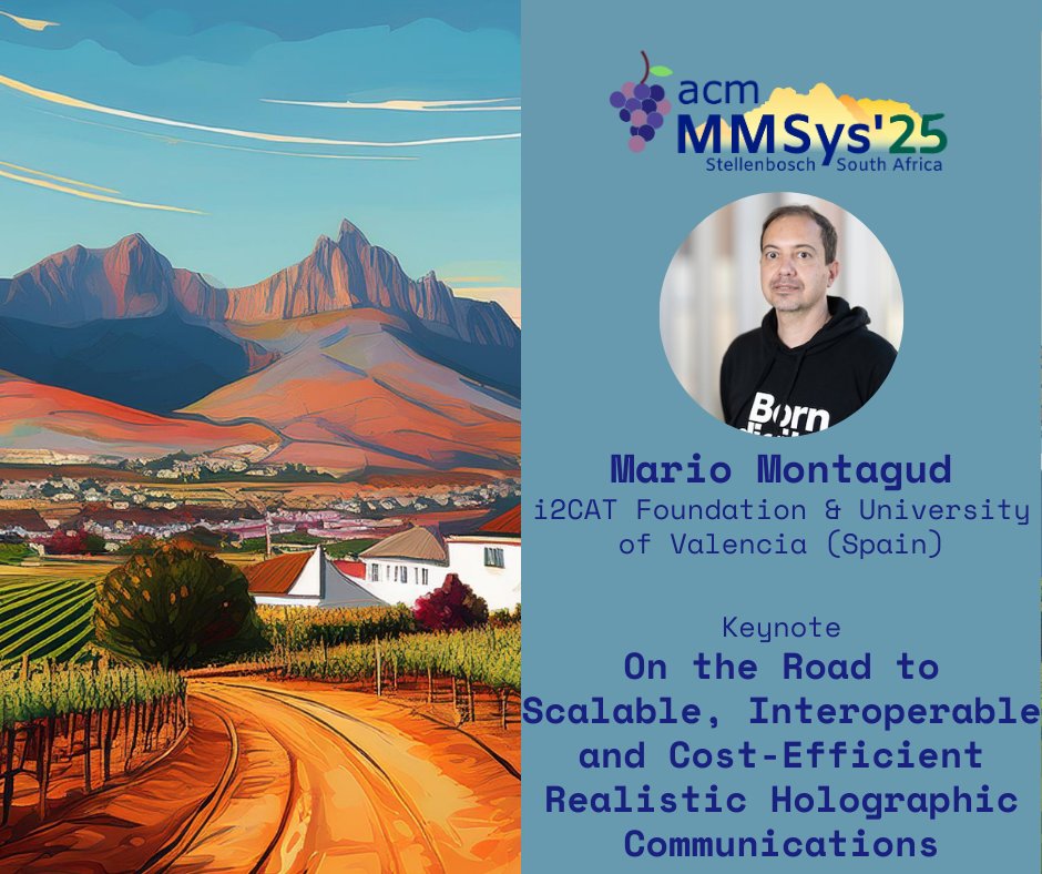 📢 Heads up! Announcing keynotes at MMSys'25!    

We are excited to announce that the third MMSys'25 keynote will be delivered by Mario Montagud (i2CAT Foundation &amp; University of Valencia, Spain)!

More information available at: 2025.acmmmsys.org

<a href="/TheOfficialACM/">Association for Computing Machinery</a>
<a href="/sigmm/">ACM SIGMM</a>