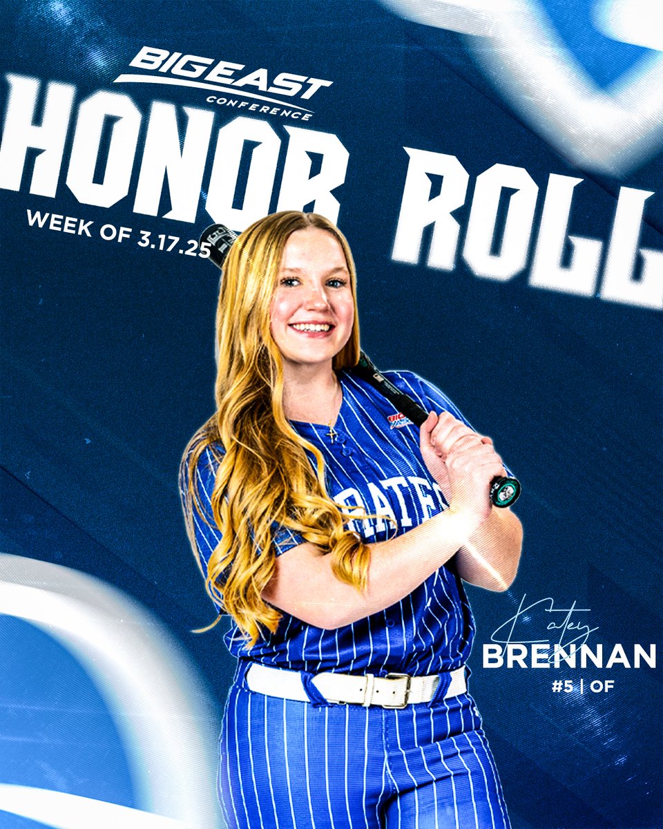 She's got the power 💪🏴‍☠️

After hitting .583, collecting 8⃣ RBI &amp; knocking 5⃣ extra-base hits, including two home runs, Katey Brennan lands a spot on the BIG EAST Honor Roll!

#HALLin🔵⚪ | #HooksUp🪝