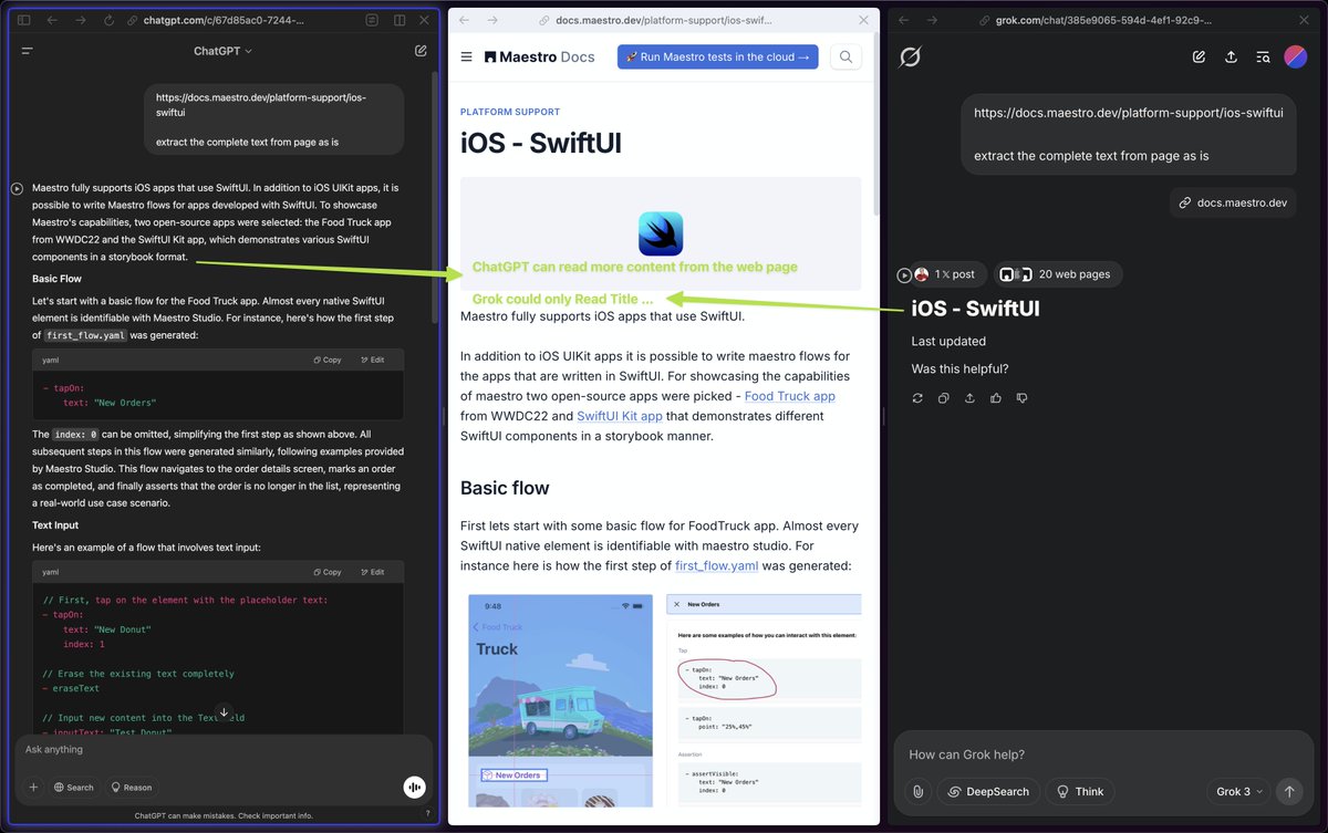 This feature of Grok of reading web page directly from URL is buggy as hell

ChatGPT has similar feature and it can read more content

Grok here failed to read content of the webpage completely and only could read the Title ... <a href="/xAI/">xAI</a>
