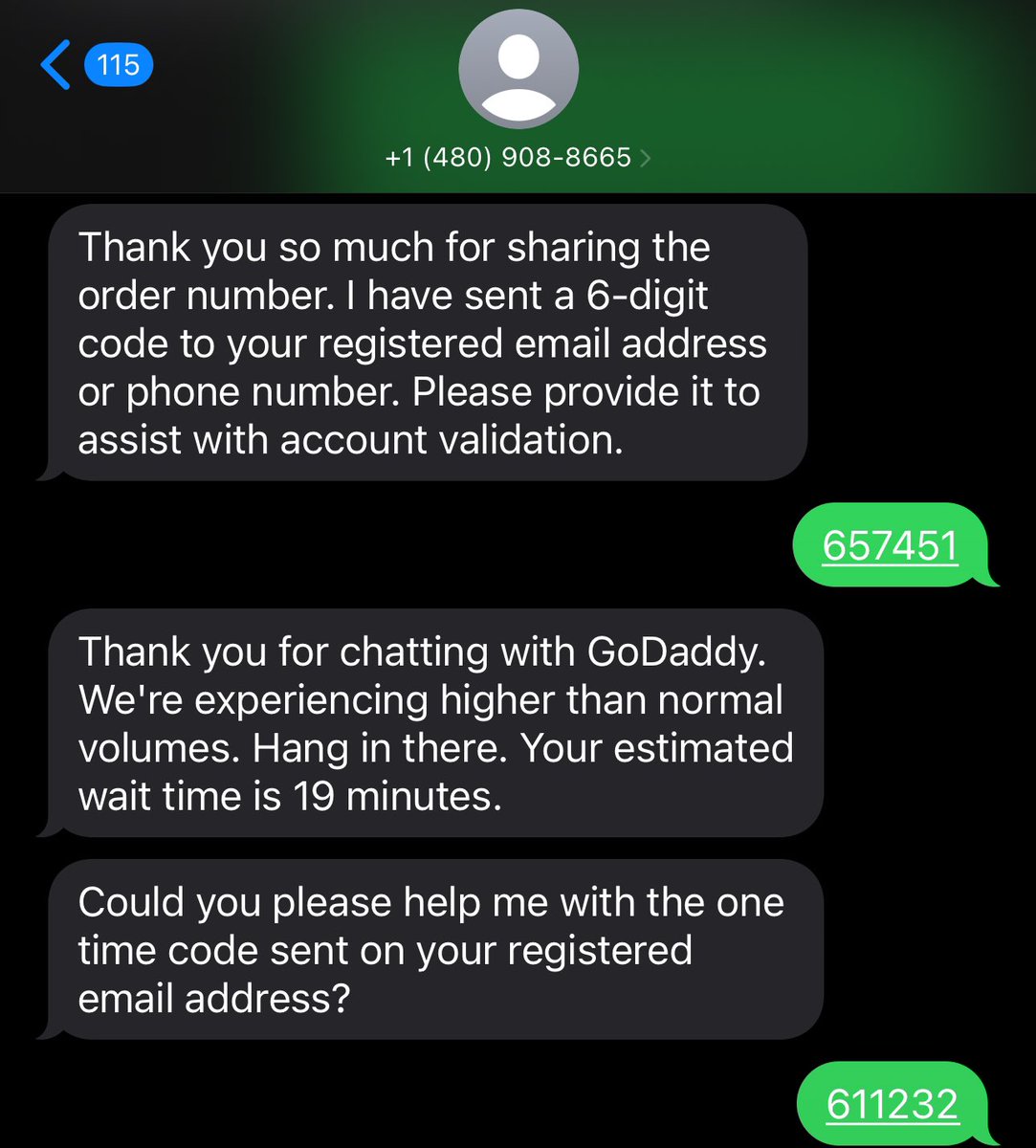 RiKarlo's tweet photo. @GoDaddyHelp your text support is terrible every time I confirm my request it sends me a new person to start all over!!! WTF!!  @GoDaddy HELP!!!!

3 Hours of this over and over again!! https://t.co/2K5WibyeZv
