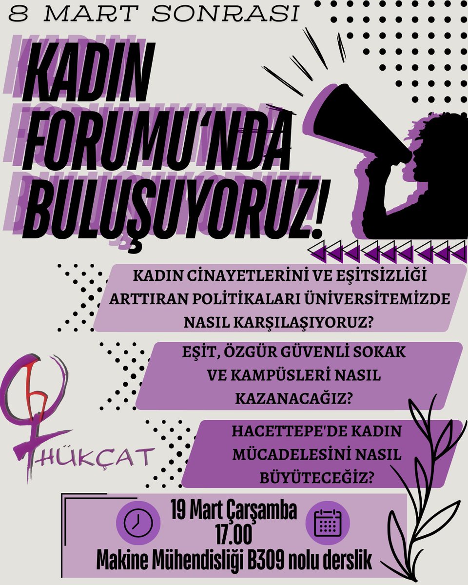 Taciz ve şiddet son bulsun, Cinsel Tacizi Önleme Komisyonu aktifleşsin diyerek buluşuyor, beraber çözüm yollarını konuşuyoruz! 

19 Mart Çarşamba 
Makine Mühendisliği B-309
17.00