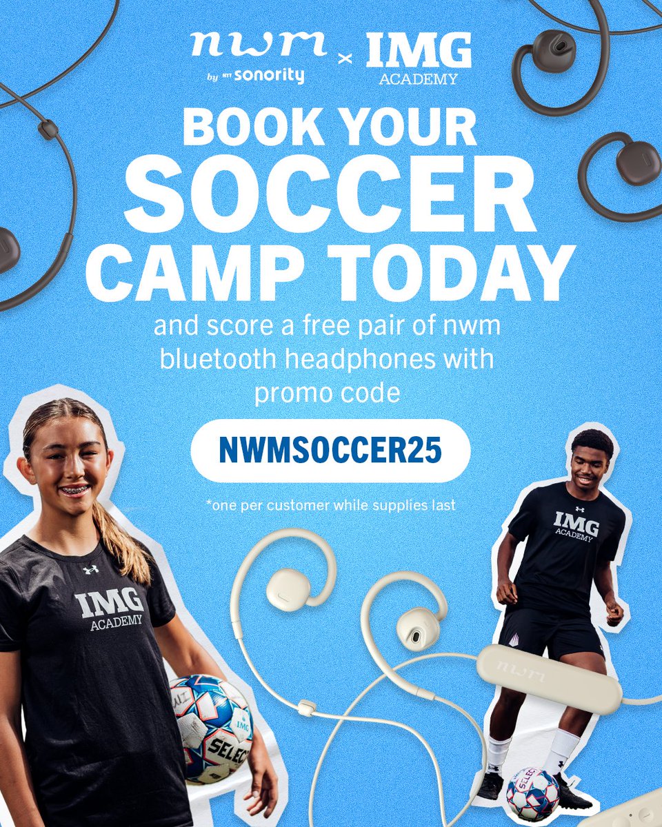 Secure your spot at @imgacademy soccer camp today and train like the best—plus, score a free pair of nwm Bluetooth headphones🔥⚽

Click the link book today: bit.ly/424ux5Y