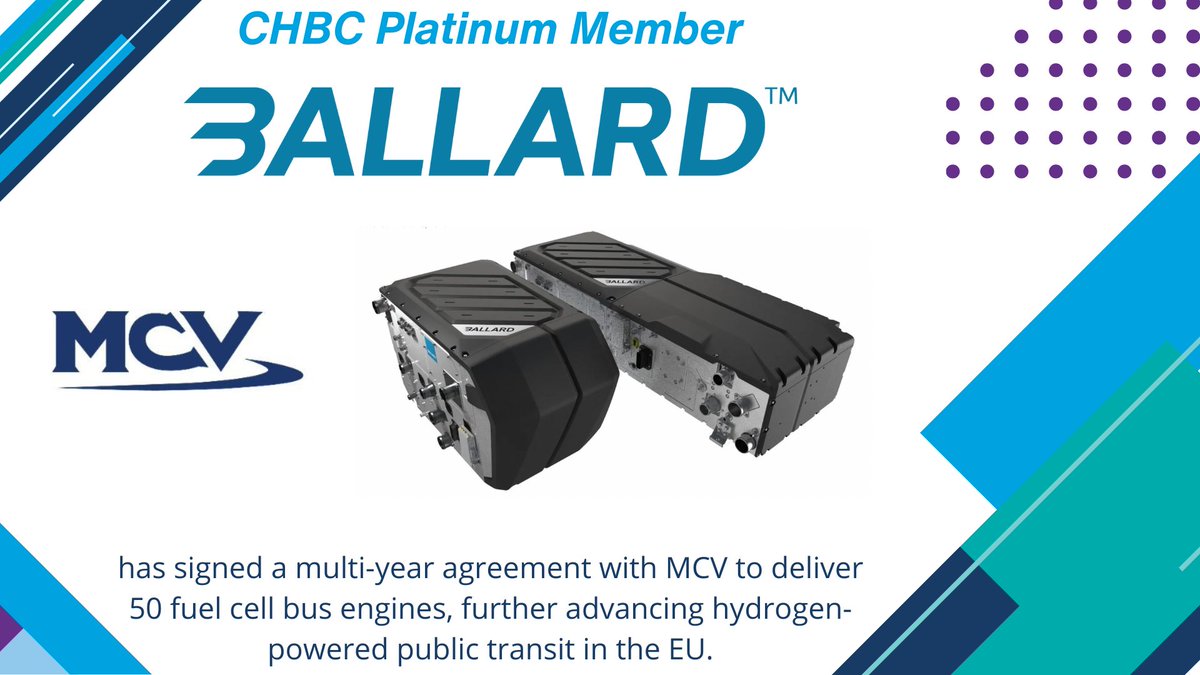 CAHydrogen's tweet image. CHBC Platinum Member @BallardPwr has signed a multi-year deal with @MCV_Buses to deliver 50 #fuelcellbus engines (5 MW). Since 2022, Ballard has supported MCV’s #fuelcell integration, leading to its first order in 2023.

Read more: thebuzzevnews.com/fuel-cell-bus-…

#GlobalHydrogen #h2