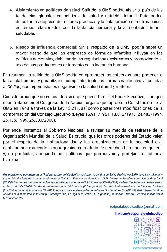 Colectivo por el derecho a la Información (@colectivoporel1) on Twitter photo 🇦🇷 Network for the Law of the BMS Code
🚨 Position paper on the announcement of Argentina's withdrawal from the WHO
instagram.com/share/p/BAToaH…
<a href="/DrTedros/">Tedros Adhanom Ghebreyesus</a> <a href="/richardhorton1/">richard horton</a>
<a href="/rperezescamilla/">Rafael Perez-Escamilla</a> <a href="/WPHNA/">World Public Health Nutrition Association</a> <a href="/PhilBakerNZ/">Phillip Baker</a> <a href="/SBarquera/">Dr. Simón Barquera</a> <a href="/RiveraDommarco/">Juan Rivera Dommarco</a> <a href="/drtlaleng/">Dr Tlaleng Mofokeng</a>
<a href="/WHO/">World Health Organization (WHO)</a> 🇦🇷 Network for the Law of the BMS Code
🚨 Position paper on the announcement of Argentina's withdrawal from the WHO
instagram.com/share/p/BAToaH…
<a href="/DrTedros/">Tedros Adhanom Ghebreyesus</a> <a href="/richardhorton1/">richard horton</a>
<a href="/rperezescamilla/">Rafael Perez-Escamilla</a> <a href="/WPHNA/">World Public Health Nutrition Association</a> <a href="/PhilBakerNZ/">Phillip Baker</a> <a href="/SBarquera/">Dr. Simón Barquera</a> <a href="/RiveraDommarco/">Juan Rivera Dommarco</a> <a href="/drtlaleng/">Dr Tlaleng Mofokeng</a>
<a href="/WHO/">World Health Organization (WHO)</a>