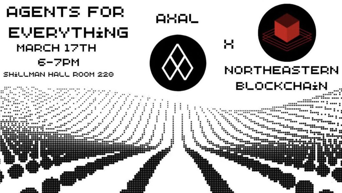 Excited to host <a href="/getaxal/">Axal</a>, an a16z-backed startup revolutionizing the creation of verifiable agents, with us tonight. Find us tonight at 6pm in Shillman 220. 🚀🔥