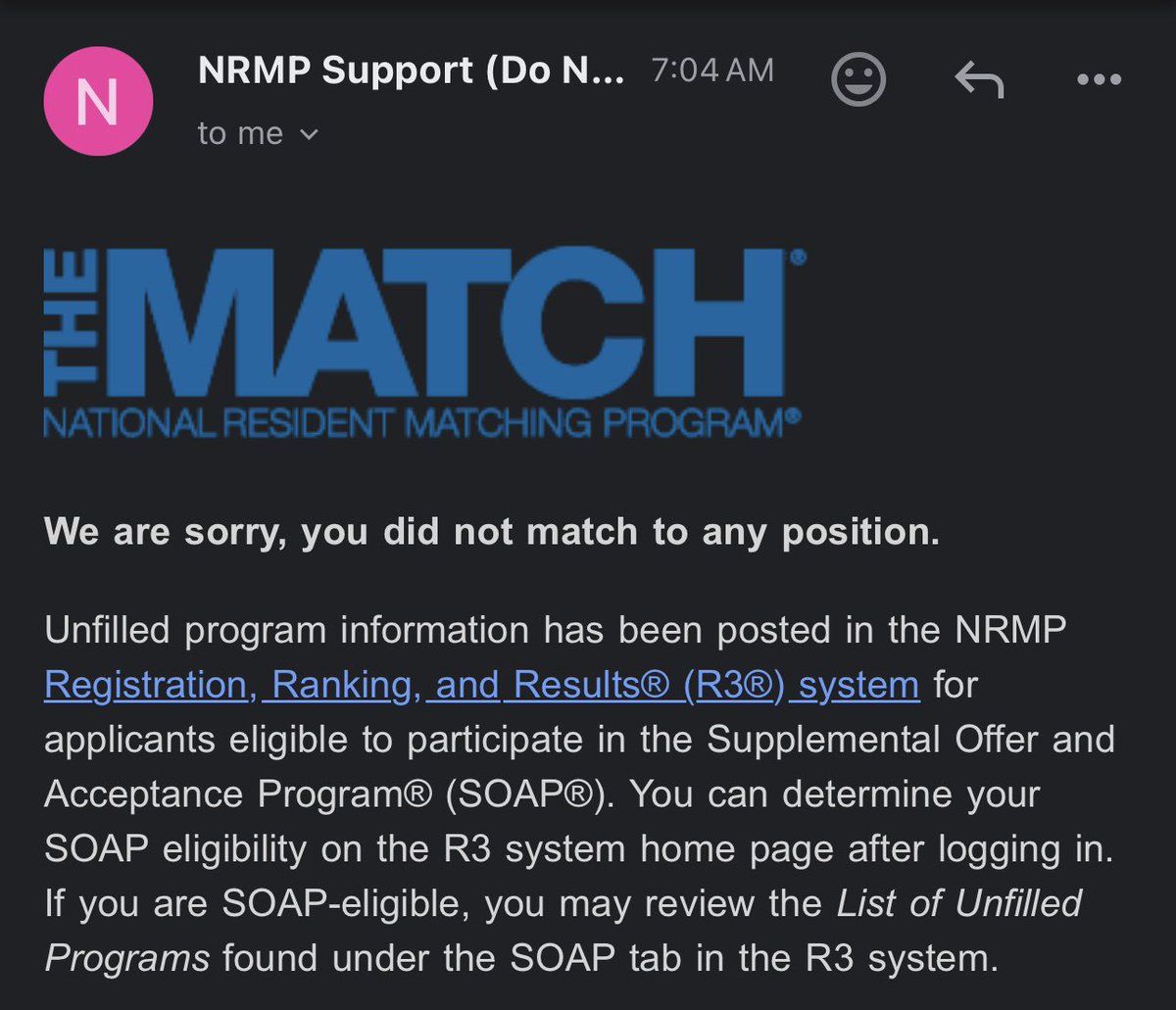 Unfortunately I did not Match into Emergency Medicine, and I am absolutely devastated. 😭 I will be trying to secure an unfilled spot in the SOAP. I welcome any support and thoughts as I continue to work towards this goal.

AAMC ID: 14235771
NRMP ID: N1080964

#EMBound #Match2025