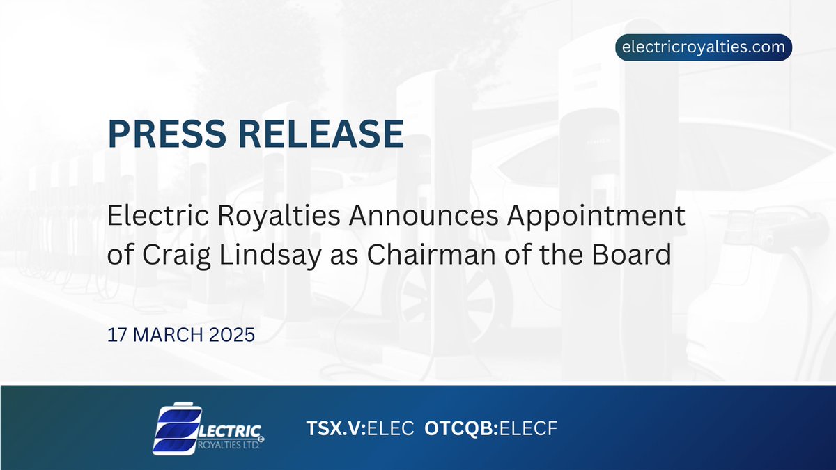 #NEWS – Current $ELEC board member Craig Lindsay has been appointed Chair of the Board, succeeding Marchand Snyman, who has served as a director and Chair of the Board since 2020. Full release: bit.ly/4bC1iuy

#metals #mining
