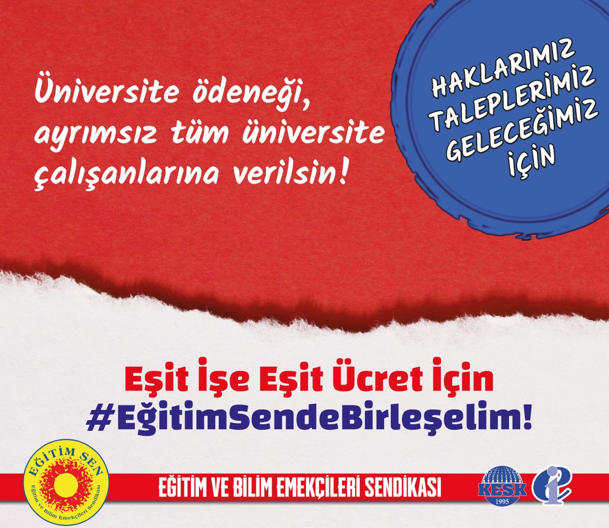 egitimsen's tweet photo. ✔️Yükseköğretim tazminatı ile üniversite ödeneğinin, ayrımsız tüm üniversite çalışanlarına verilmesi için
#EğitimSendeBirleşelim https://t.co/c6Dcr878qf