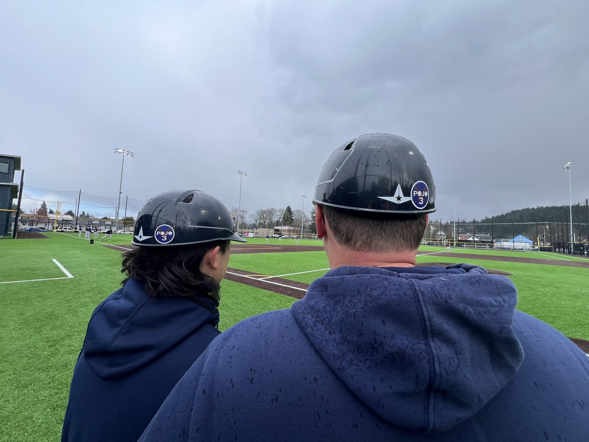 Current Bellevue Coaches <a href="/DOlson16/">David Olson</a> and <a href="/JacobTerao/">Jacob Terao</a> proudly sporting new helmet decals in honor of their former player, Josiah Santiago. Pojo would have been 23 this past week. The pinnies may be gone but his spirit remains an inspiration for this year's squad and the years to