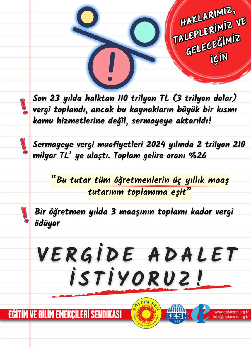 ✔️Vergide adalet için #EğitimSendeBirleşelim

egitimsen.org.tr/vergide-adalet…