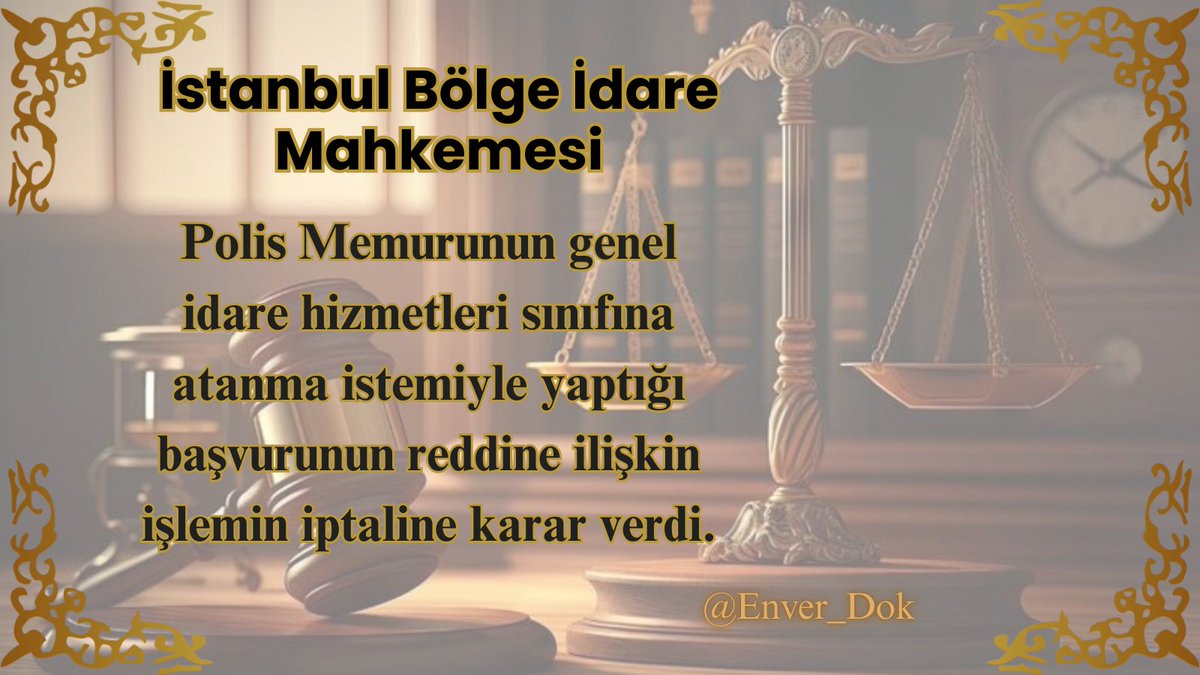 İstanbul Bölge İdare Mahkemesi 30/10/2024 tarihli kararında; Siber Suçlarla Mücadele Şube Müdürlüğünde polis memuru olarak görev yapan kişinin  aile birlikteliği mazereti kapsamında emniyet hizmetleri sınıfından genel idare hizmetleri sınıfına atanması istemiyle yaptığı