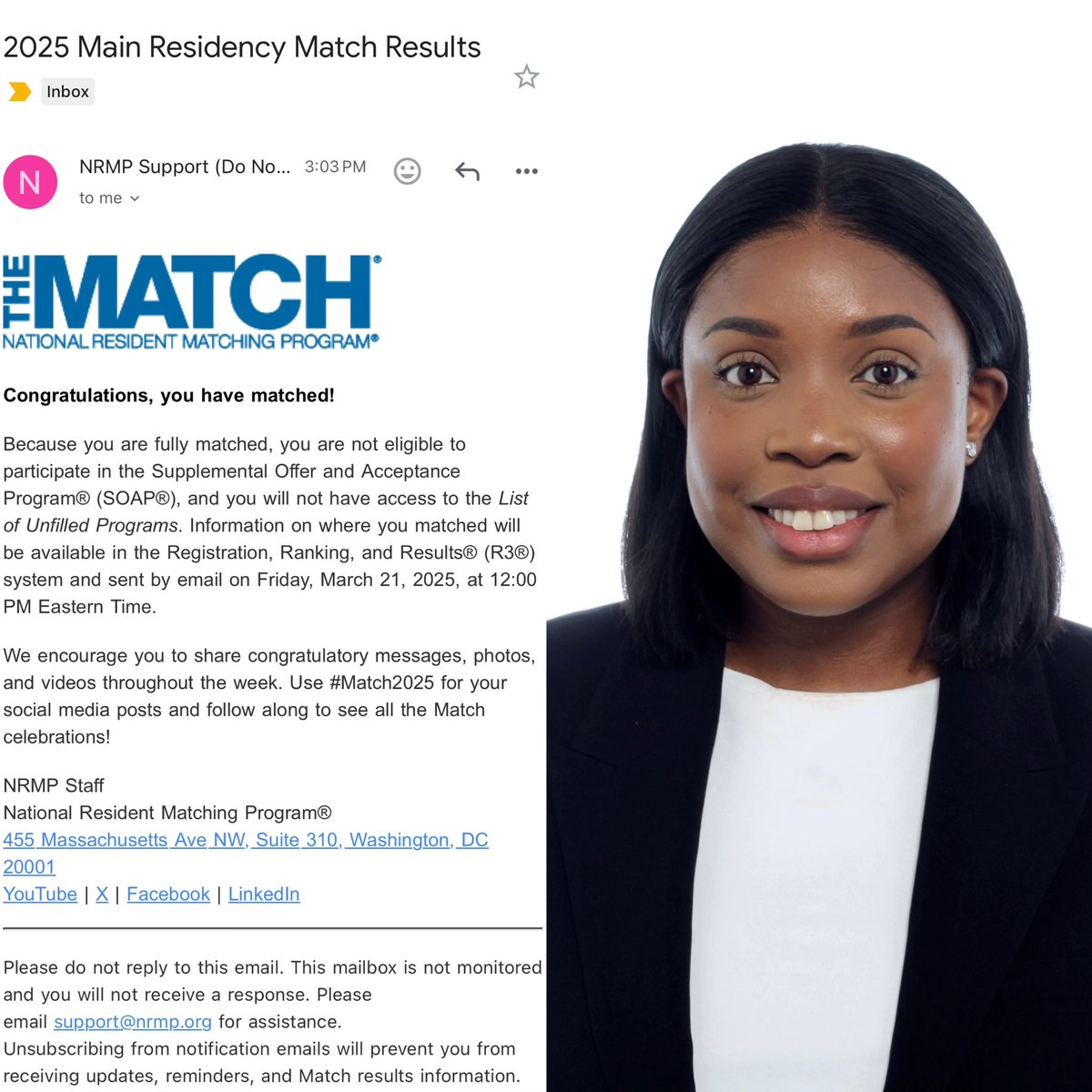 amyrachee's tweet photo. "Dreams do come true! ✨ I MATCHED! 🎉 😭✨ 
Next stop: RESIDENCY!!!🩺💙
#IMGtoMD #MatchDay2025 #DreamsComeTrue #GratefulHeart" #GratefulAndReady #Match2025 https://t.co/QHu2Tm2PmC