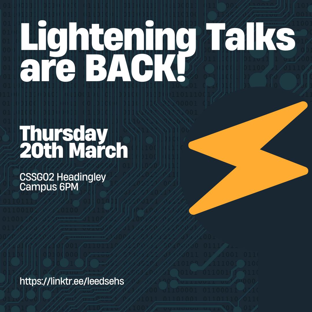 This week... Lightening talks are back with 3 of our first-years speaking. 
Curious...? See you in CSS G02 at 6PM on Thursday! ⚡⚡⚡