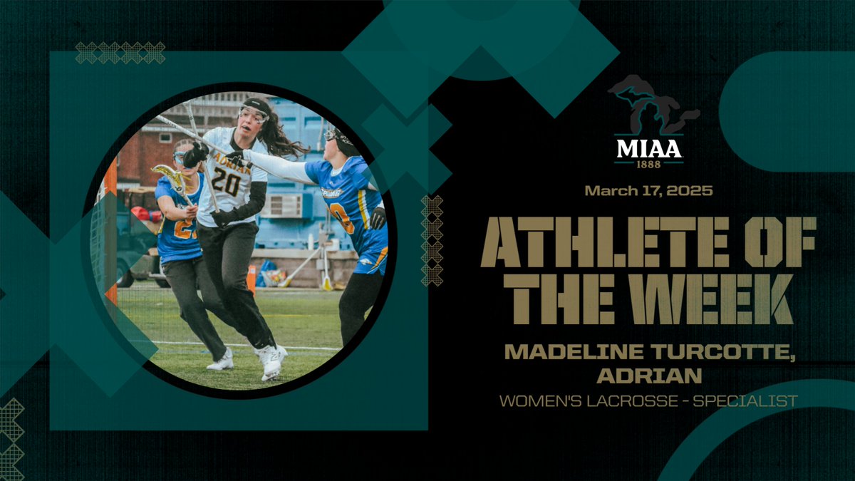 #D3MIAA Sports (@miaa1888) on Twitter photo #D3MIAA Women's Lacrosse Athletes of the Week | March 17, 2025 🥍
Offensive:
Mariana Miller, <a href="/AdrianBulldogs/">Adrian College Athletics</a>
Defensive:
Bella Norton, <a href="/AdrianBulldogs/">Adrian College Athletics</a>
Specialist:
Madeline Turcotte, <a href="/AdrianBulldogs/">Adrian College Athletics</a>
READ -- bit.ly/3Y0UNvF
#MIAAwlax #GreatSince1888 #D3MIAA Women's Lacrosse Athletes of the Week | March 17, 2025 🥍
Offensive:
Mariana Miller, <a href="/AdrianBulldogs/">Adrian College Athletics</a>
Defensive:
Bella Norton, <a href="/AdrianBulldogs/">Adrian College Athletics</a>
Specialist:
Madeline Turcotte, <a href="/AdrianBulldogs/">Adrian College Athletics</a>
READ -- bit.ly/3Y0UNvF
#MIAAwlax #GreatSince1888