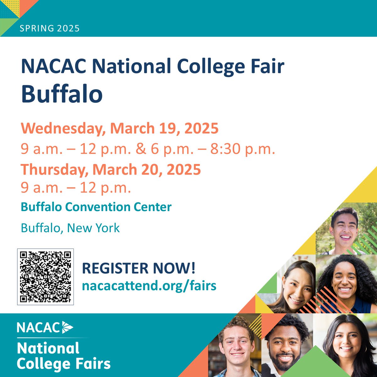 NACACFairs's tweet image. Join us this week in Buffalo, NY and Hartford, CT. NACAC National College Fairs are free and open to the public. 
Attendee registration: ow.ly/zIli50V81UT
Exhibitor registration: ow.ly/8vtM50V81UU
#collegefair #collegefairs #collegesearch