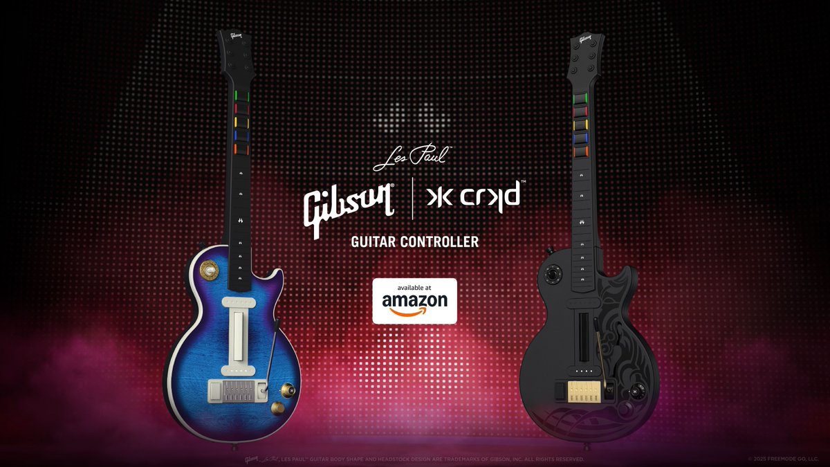 crkdgg's tweet photo. 🎸 Shred like a legend with the CRKD x @gibsonguitar Les Paul Guitar Controller now available to pre-order on @amazon in the United States.

Choose your vibe: The LP Blueberry Burst Pro Edition or the LP Black Tribal Encore Edition— both available in multi-platform or Xbox versions.

🔷 LP Blueberry Burst: https://t.co/1ykqbXZwa6 
🖤 LP Black Tribal: https://t.co/4pKiwSHnau