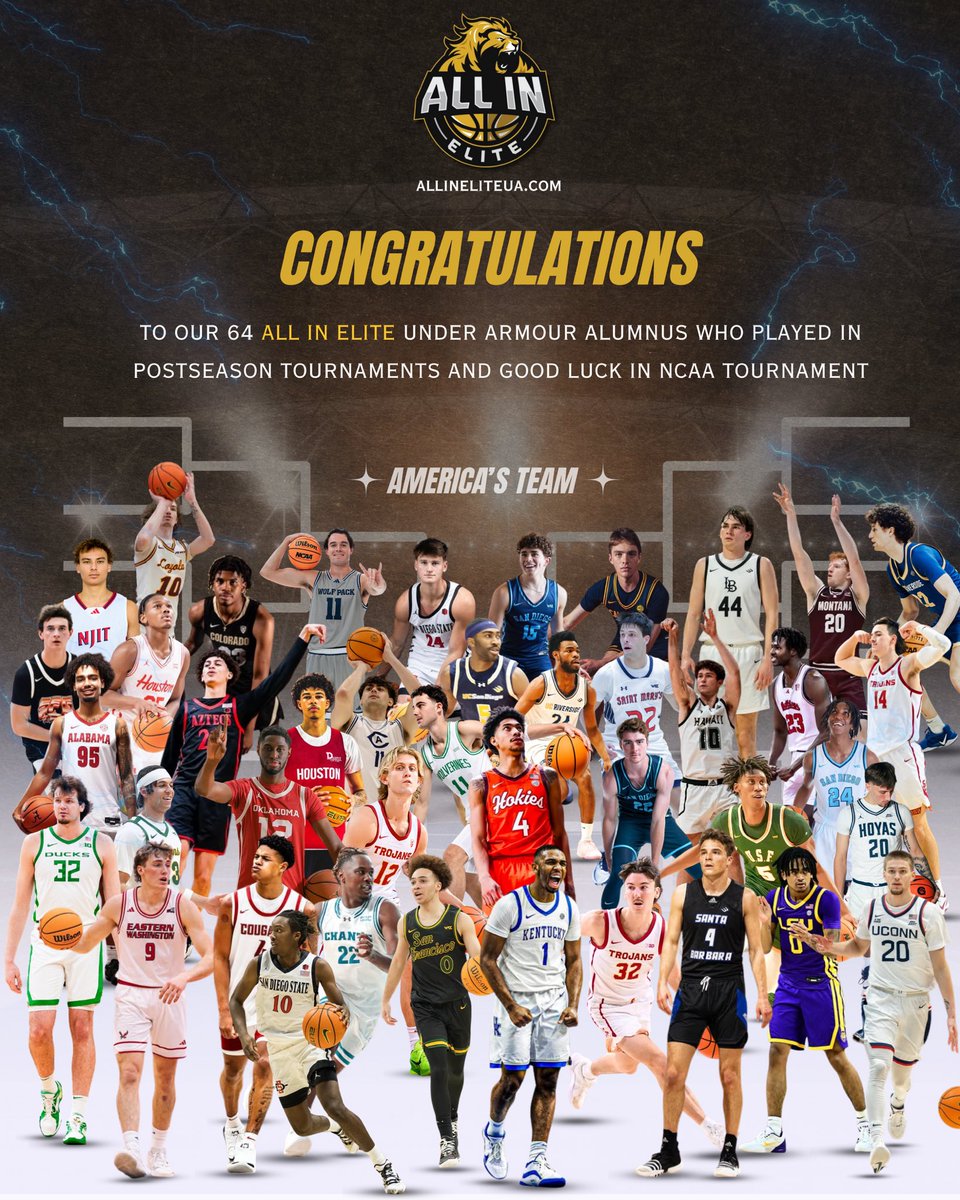 Congratulations to our 64 ALL IN Elite Under Armour Alumnus who just wrapped up conference tournaments and good luck to those who made NCAA tournament.  The IMPACT of Americas Team All In Elite Under Armour on College Basketball is something very special. allineliteua.com