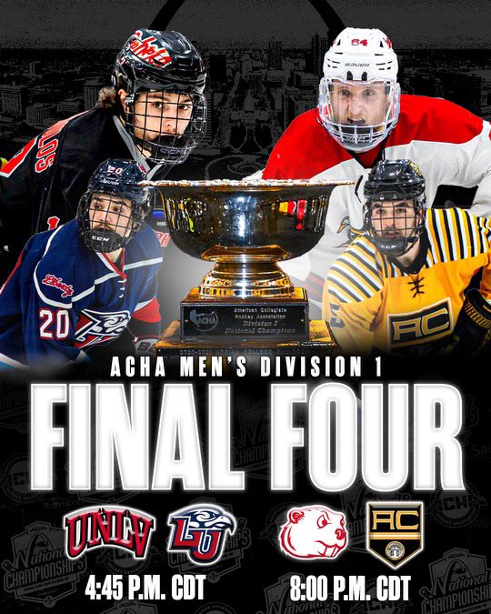 AND THEN THERE WERE FOUR 💥

The semifinals are set for the 2025 ACHA M1 National Championships and we have some familiar foes facing off… 👀