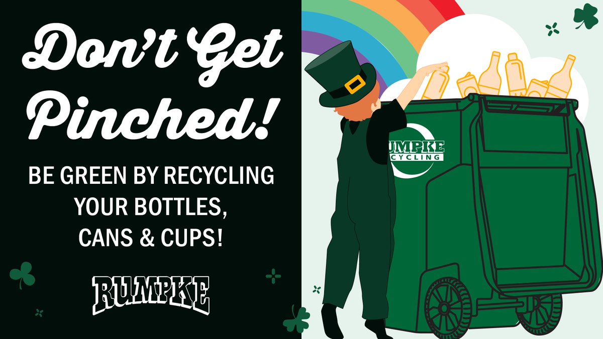 Go green in more ways than one! 🍀♻️

This St. Patrick’s Day, remember to recycle your bottles, cans, and cups while you celebrate. A small act can make a big impact. #RecyclingGold #StPatricksDay #RecyclingRainbow