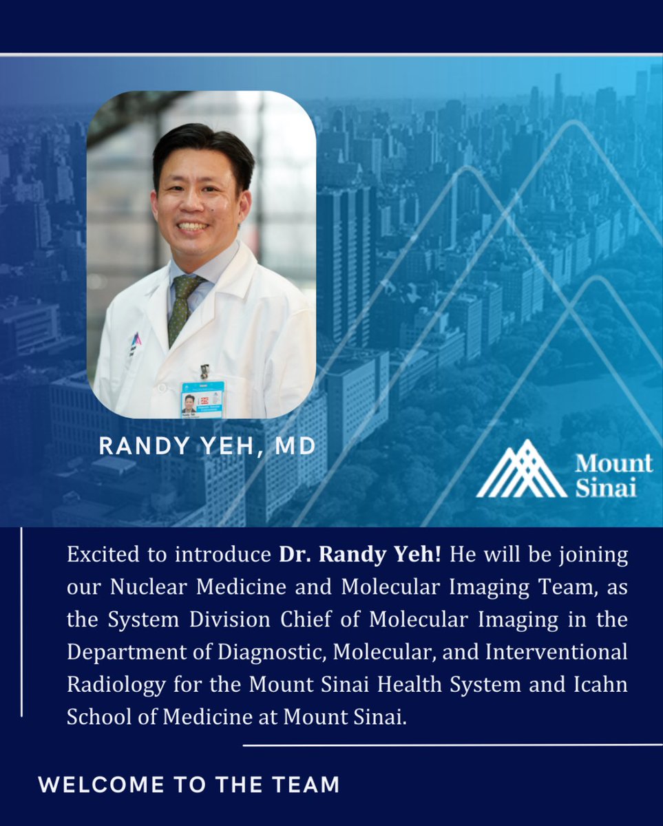 Mount Sinai Diag, Molecular, and Interv Radiology (@mountsinaidmir) on Twitter photo Join us in welcoming Dr. Randy Yeh to the Diagnostic, Molecular, and Interventional Radiology team ! We're excited for the journey ahead. <a href="/RofskyMD/">Neil Rofsky, MD, MHA</a> <a href="/MountSinaiNM/">Mount Sinai Nuclear Medicine</a> Join us in welcoming Dr. Randy Yeh to the Diagnostic, Molecular, and Interventional Radiology team ! We're excited for the journey ahead. <a href="/RofskyMD/">Neil Rofsky, MD, MHA</a> <a href="/MountSinaiNM/">Mount Sinai Nuclear Medicine</a>