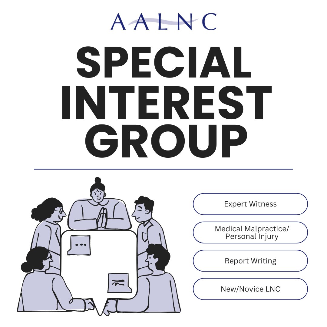 AALNC's tweet photo. Are you looking to connect with fellow Legal Nurse Consultants? AALNC’s Shared Interest Groups (SIGs) provide a space for members to network, share insights and access resources tailored to your LNC interests. Let's get you connected with your peers! https://t.co/Guunn1I9ro https://t.co/bwwnyRWrzU