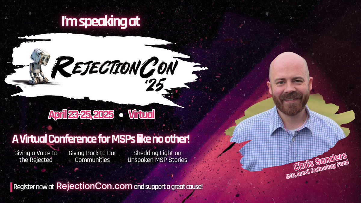I'm delivering the closing Keynote at RejectionCon (virtually) this year. I'll talk a bit about my story, how poverty charges interest, and some of the ways we provide unique learning opportunities to students at the Rural Tech Fund.