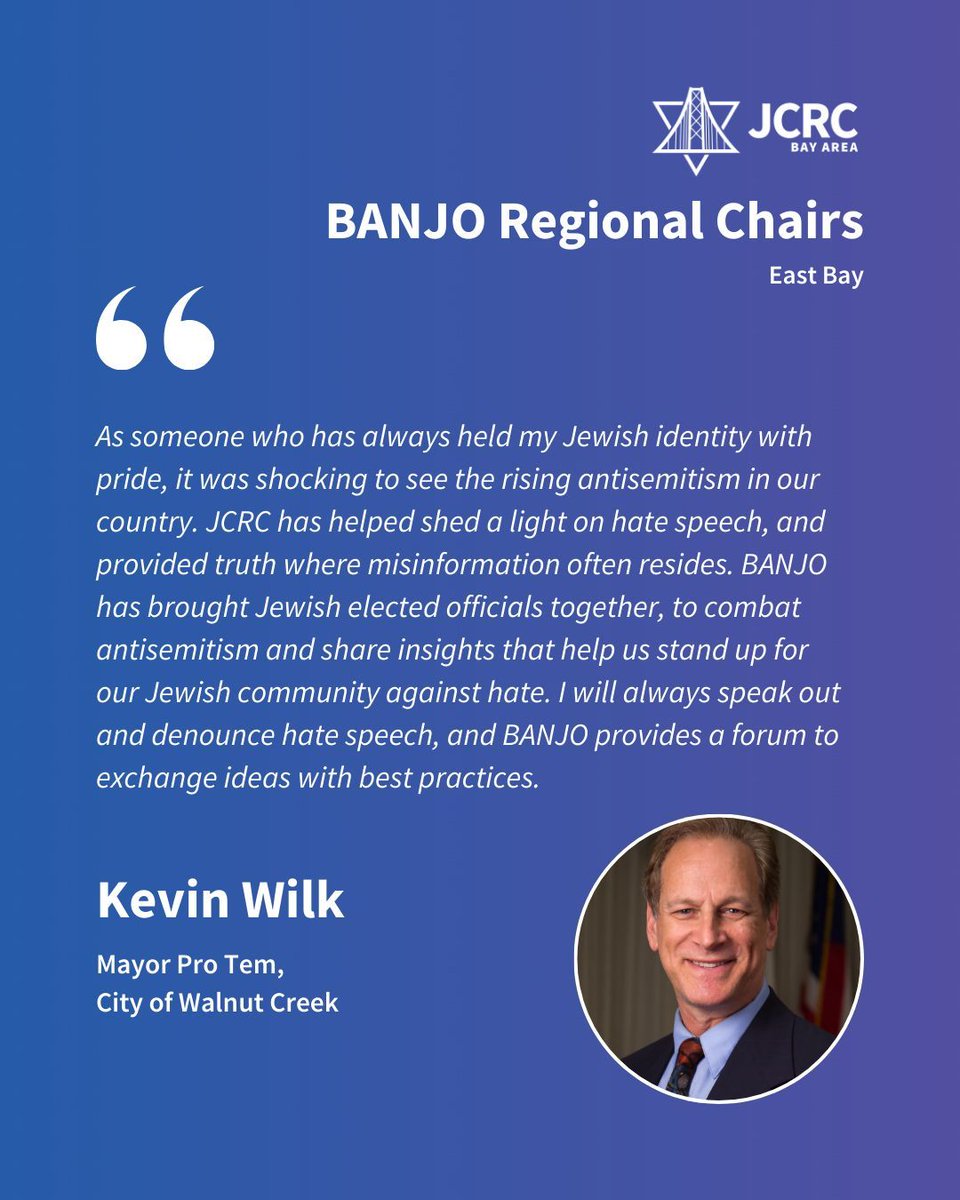 Introducing our 2025 BANJO Regional Chairs!

The Bay Area Network of Jewish Officials (BANJO) is a partnership between JCRC Bay Area and Jewish elected officials from our region, dedicated to supporting members, strengthening relationships, and amplifying a common Jewish voice in