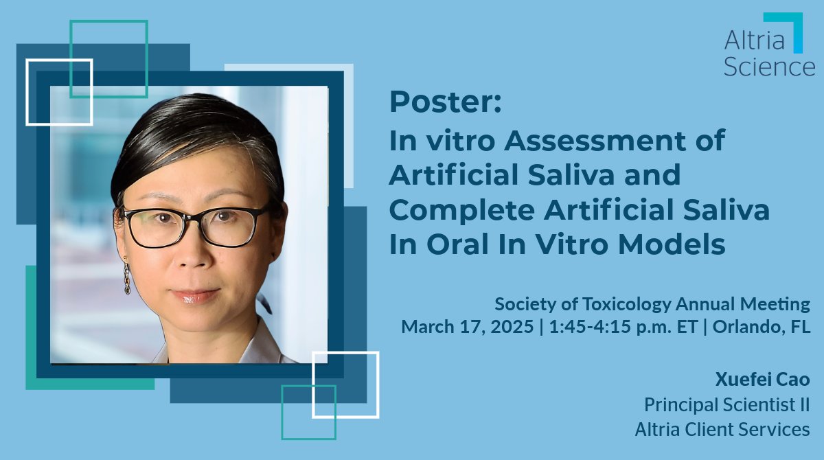 Altria Science (@altriascience) on Twitter photo We’re at the <a href="/SOToxicology/">Society of Toxicology</a> Annual Meeting & #ToxExpo in Orlando, FL this week. If you’re attending the conference, make sure to stop by and see Xuefei’s poster today.
Not attending? View her poster at ow.ly/cSEU50VjlqB #2025SOT We’re at the <a href="/SOToxicology/">Society of Toxicology</a> Annual Meeting & #ToxExpo in Orlando, FL this week. If you’re attending the conference, make sure to stop by and see Xuefei’s poster today.
Not attending? View her poster at ow.ly/cSEU50VjlqB #2025SOT