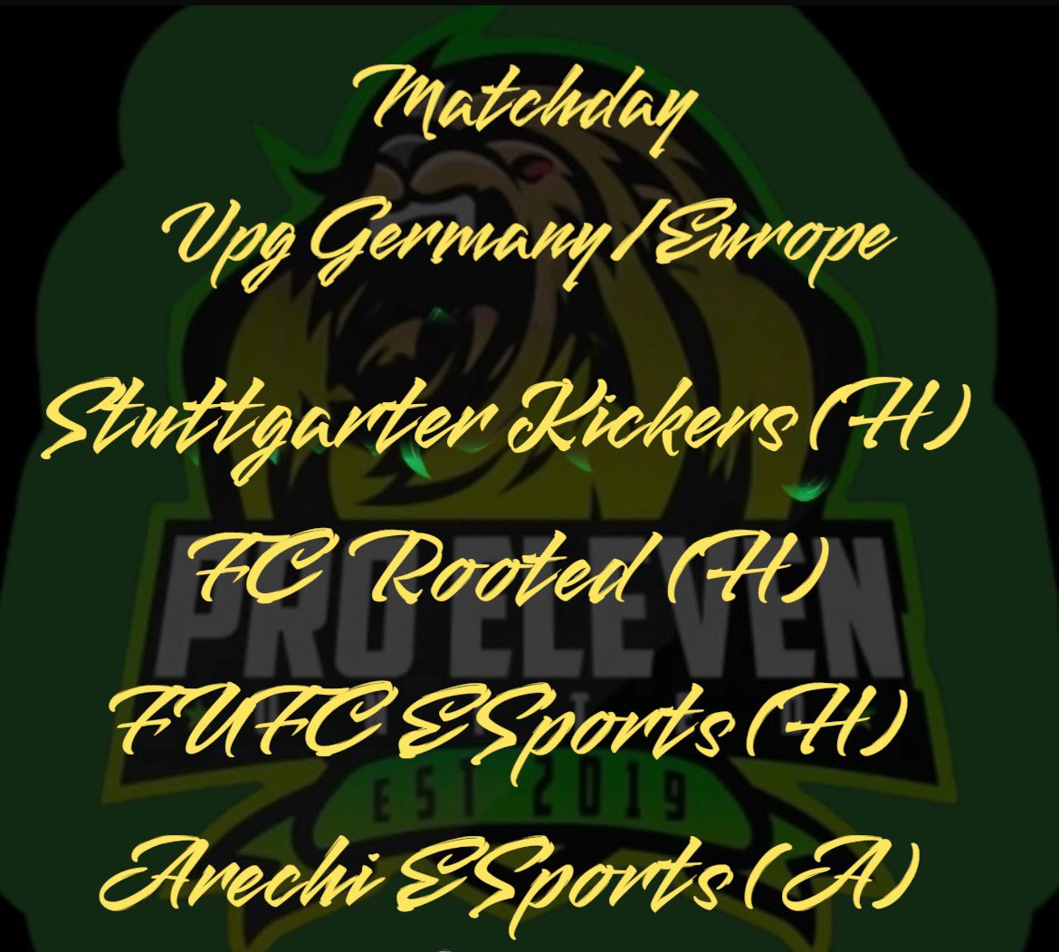 Heute ist wieder Spieltach!!!!!
<a href="/VPGEurope/">Virtual Pro Gaming | Europe</a> <a href="/_vpggermany/">VPG Germany</a> <a href="/RUFCEsports/">Rotherham United Esports</a> @ArechiEsp